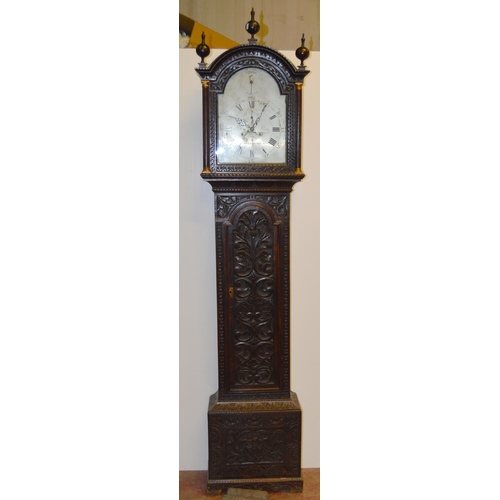 198 - William Reed of ChelmsfordOak-cased eight day longcase clock, c. early 19th century, the 12in silver... 