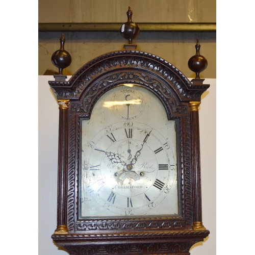 198 - William Reed of ChelmsfordOak-cased eight day longcase clock, c. early 19th century, the 12in silver... 