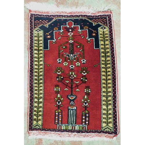 395 - Turkish Belouch rug (Anatolian region), with geometric motifs to the centre on red field, prayer mot... 