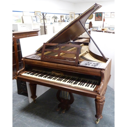 382 - Victorian rosewood-cased semi grand piano by John Broadwood & Sons, London, on turned supports w... 