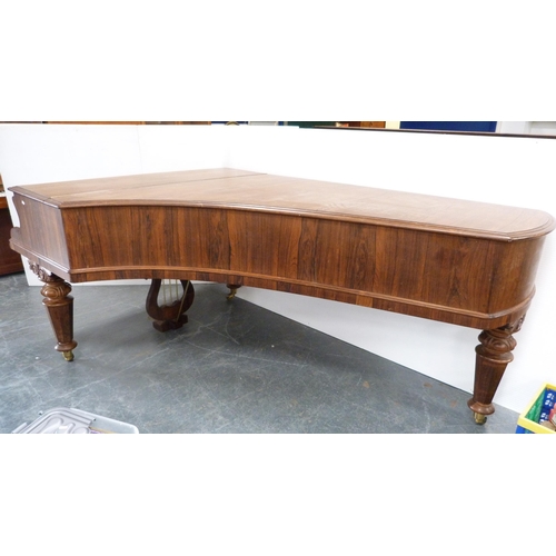 382 - Victorian rosewood-cased semi grand piano by John Broadwood & Sons, London, on turned supports w... 