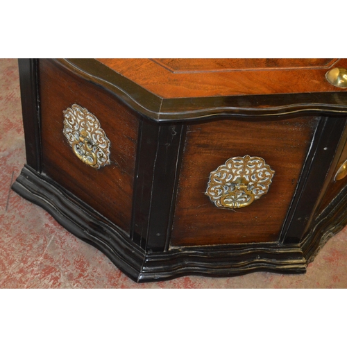 437 - Dutch Colonial teak and ebony chest, c. 19th century, the hinged top with brass studs, serpentine fr... 