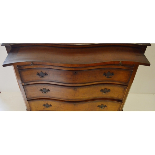 439 - Georgian-style walnut serpentine chest of four drawers, with brushing slide, on bracket feet, 97cm h... 