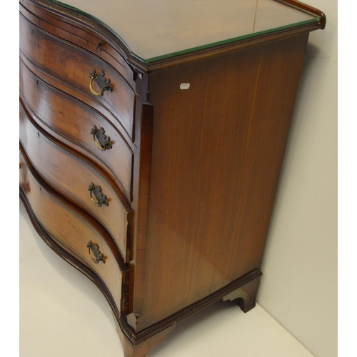 439 - Georgian-style walnut serpentine chest of four drawers, with brushing slide, on bracket feet, 97cm h... 