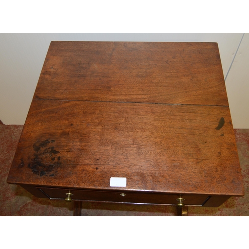 442 - Georgian mahogany work table, with single drawer enclosing a pine-lined interior, opposing faux draw... 