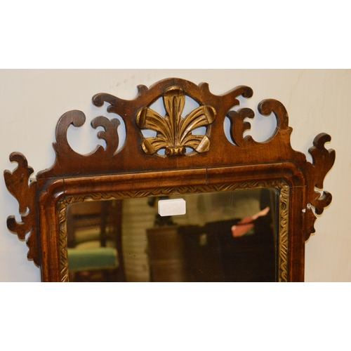 399 - George III mahogany and gilt fret framed wall mirror with Prince of Wales-type surmount, all over gi... 