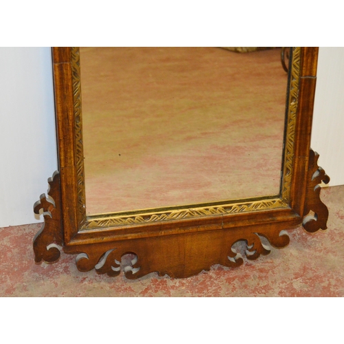 399 - George III mahogany and gilt fret framed wall mirror with Prince of Wales-type surmount, all over gi... 