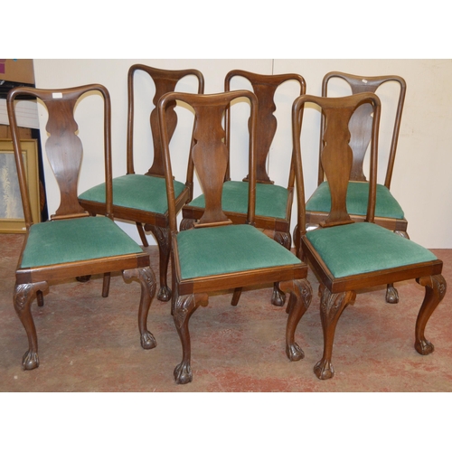 443 - Set of six Chippendale Revival walnut dining chairs, c. early 20th century, each with vase splat, sl... 