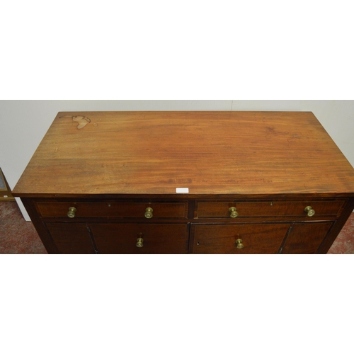 447 - George III mahogany cupboard chest/wash stand, with two short drawers to the top and bottom and two ... 