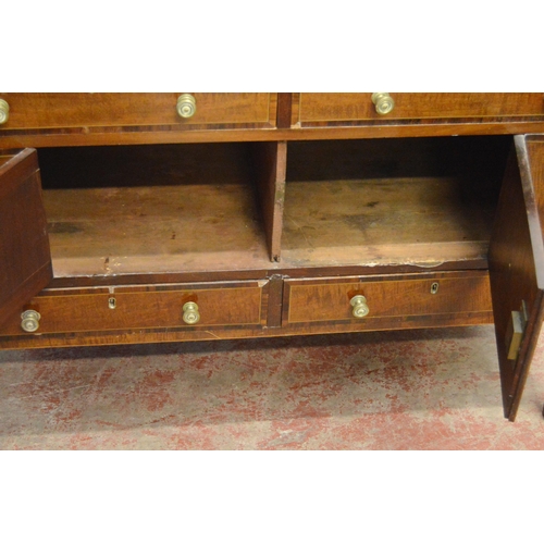 447 - George III mahogany cupboard chest/wash stand, with two short drawers to the top and bottom and two ... 