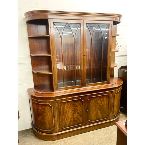 660 - Glazed mahogany display unit, H 187cm, W 175cm, D 40cm