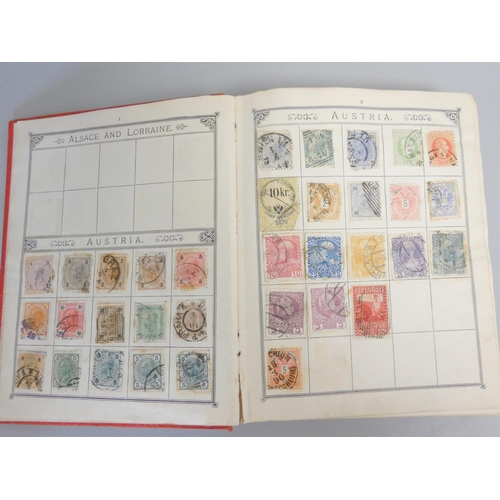 358 - Album of British and World postage stamps to include an imperforated two penny blue and penny red, a... 