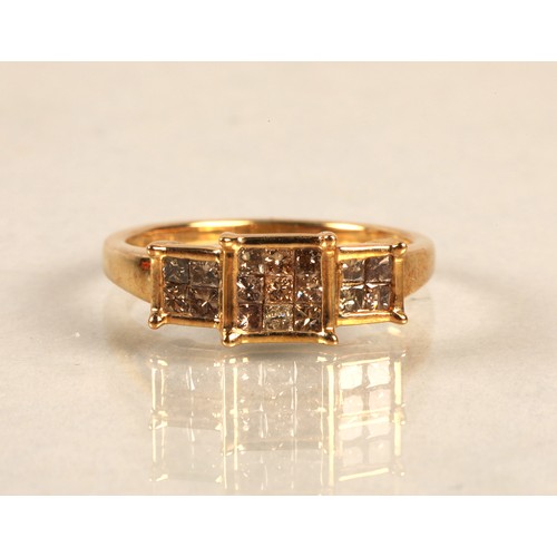 108 - 9k gold ring set with champagne diamonds, ring size N, with authenticity card