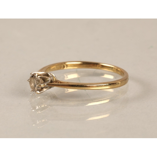 202 - 9ct gold ring set with an 0.25ct diamond solitaire, ring size M, gross weight 1.2g