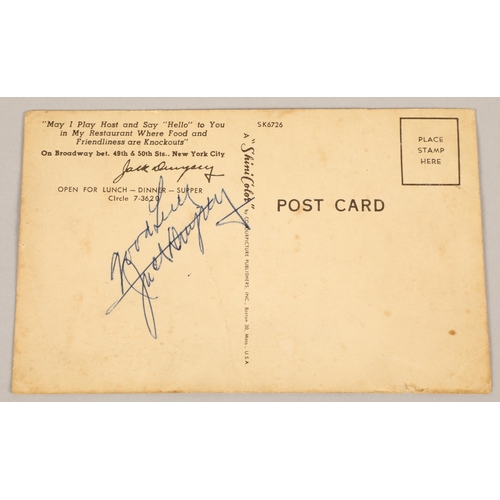 213 - Jack Dempsey boxer signed postcard 'Good Luck, Jack Dempsey' from his restaurant, New York City