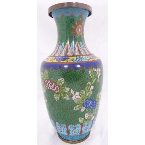 284 - Pair of Chinese cloisonné baluster vases on copper (Republic period), each with foliate and fern ena... 