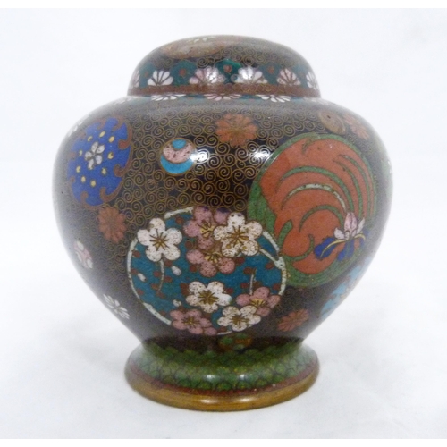 286 - Takahara Komajiro (Japanese Meiji Period, 1868 - 1912)Cloisonné censer-type small oviform vase and c... 