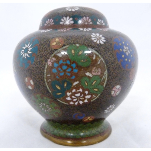 286 - Takahara Komajiro (Japanese Meiji Period, 1868 - 1912)Cloisonné censer-type small oviform vase and c... 