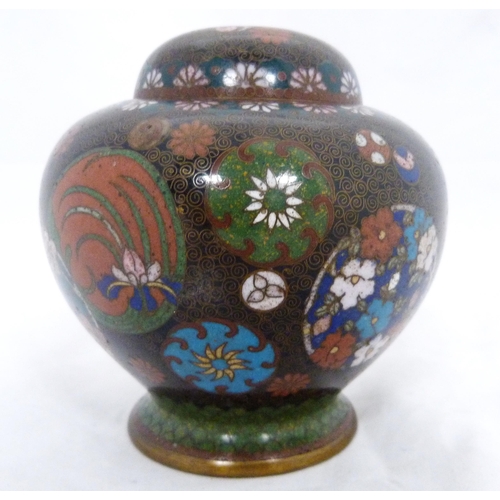 286 - Takahara Komajiro (Japanese Meiji Period, 1868 - 1912)Cloisonné censer-type small oviform vase and c... 