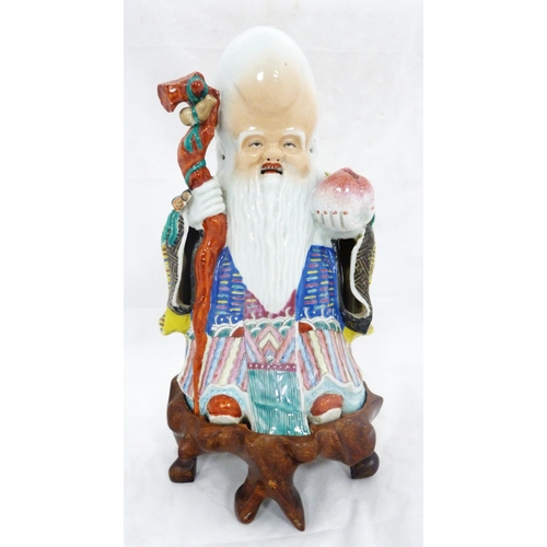 290 - Chinese famille rose Daoist God of Wealth figure (Republic period) modelled as Shouxing Shou holding... 