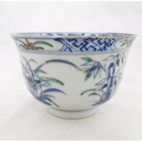 293 - Two near-matching Chinese porcelain rice bowls with associated covers, (probably Qing Dynasty), hand... 