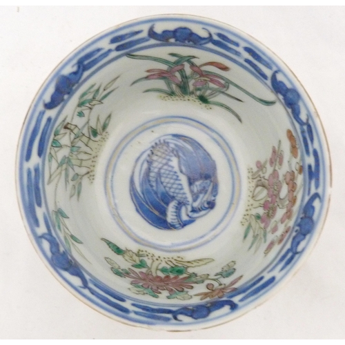 293 - Two near-matching Chinese porcelain rice bowls with associated covers, (probably Qing Dynasty), hand... 