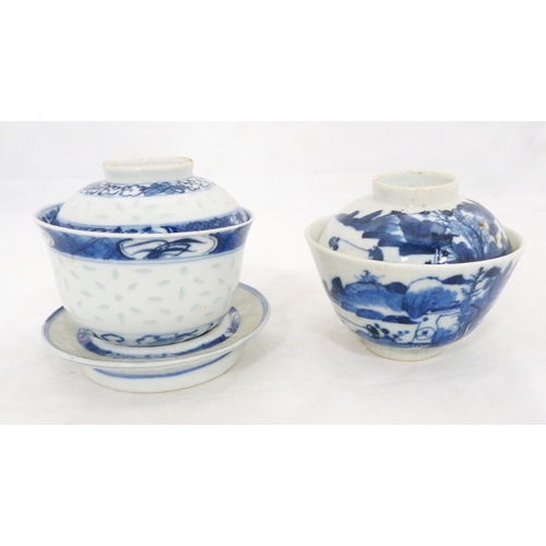 294 - Chinese blue and white porcelain rice bowl with associated cover on stand, (probably Qing Dynasty), ... 