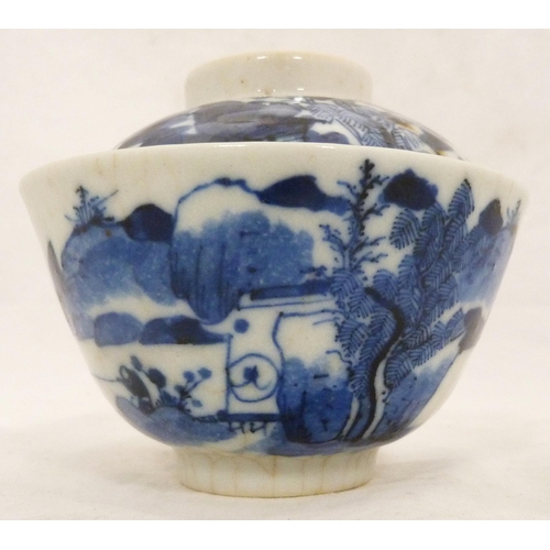 294 - Chinese blue and white porcelain rice bowl with associated cover on stand, (probably Qing Dynasty), ... 