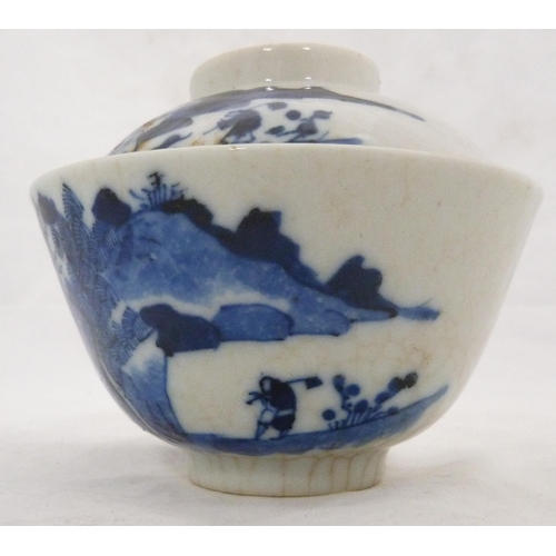 294 - Chinese blue and white porcelain rice bowl with associated cover on stand, (probably Qing Dynasty), ... 