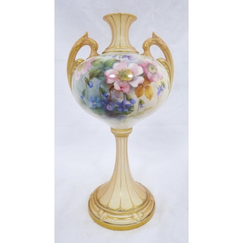 246 - Royal Worcester blush ivory vase of slender baluster form, c. early 20th century, with hand-painted ... 