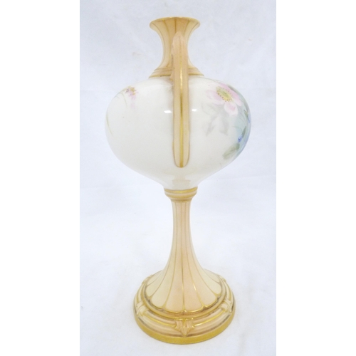 246 - Royal Worcester blush ivory vase of slender baluster form, c. early 20th century, with hand-painted ... 