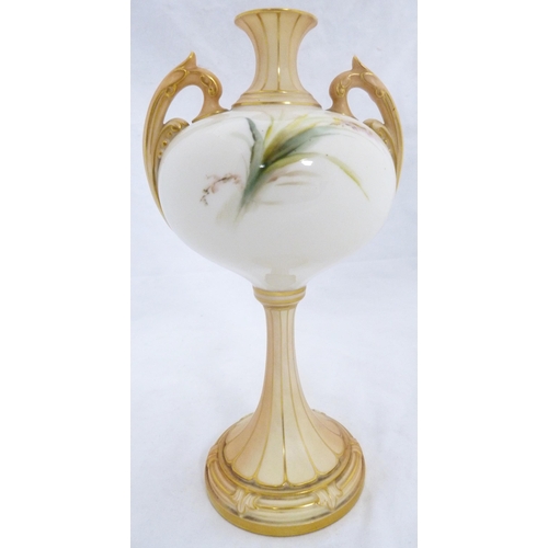 246 - Royal Worcester blush ivory vase of slender baluster form, c. early 20th century, with hand-painted ... 