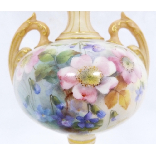 246 - Royal Worcester blush ivory vase of slender baluster form, c. early 20th century, with hand-painted ... 