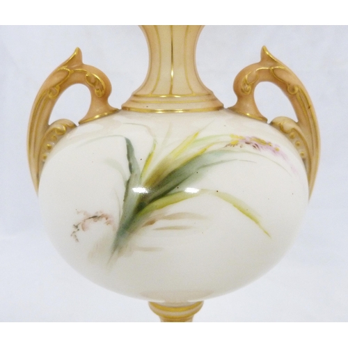 246 - Royal Worcester blush ivory vase of slender baluster form, c. early 20th century, with hand-painted ... 