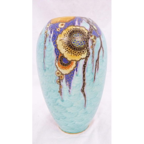 249 - Crown Devon Fieldings 'Mattajade' ovoid vase, c. 1930s, with gilt rim above multiple seed jade stone... 