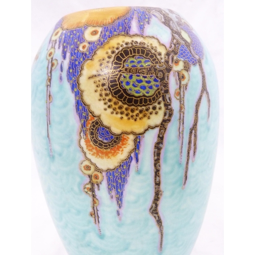 249 - Crown Devon Fieldings 'Mattajade' ovoid vase, c. 1930s, with gilt rim above multiple seed jade stone... 