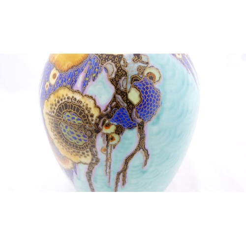 249 - Crown Devon Fieldings 'Mattajade' ovoid vase, c. 1930s, with gilt rim above multiple seed jade stone... 