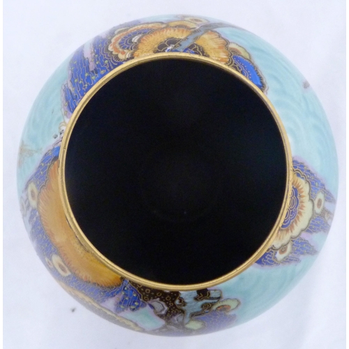 249 - Crown Devon Fieldings 'Mattajade' ovoid vase, c. 1930s, with gilt rim above multiple seed jade stone... 