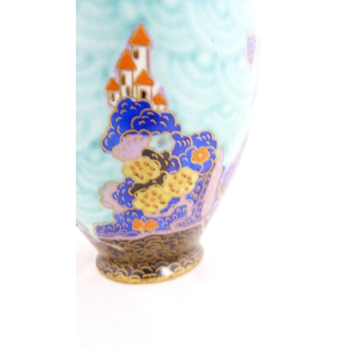 250 - Crown Devon Fieldings 'Mattajade Fairy Castle' ovoid vase and cover, c. 1930s, decorated with small ... 