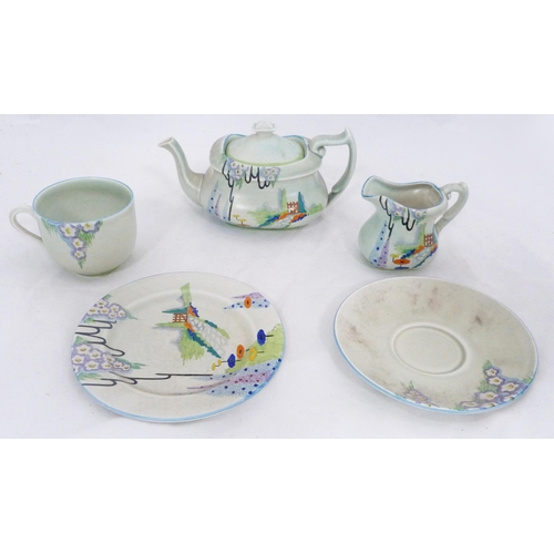 251 - Carlton Ware Handcraft 'Garden Gate' pattern tea for one set, c. 1930s, comprising a teapot, cream j... 