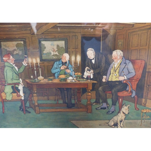 321 - After Cecil Aldin (British, 1870 - 1935)'The Hunt Supper', 'Private Dining' and 'Chess Game'Three ch... 