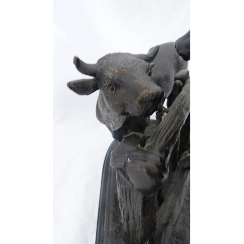 380 - After Pierre-Jules Mêne (French, 1810 - 1879)Cast bronze study in the form of two bulls either side ... 