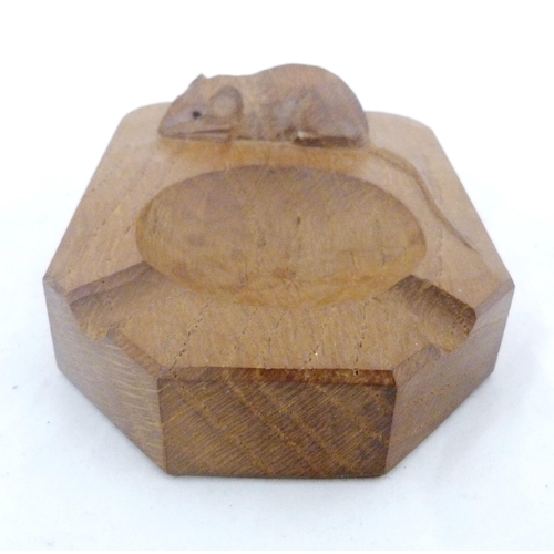 217 - Workshop of Robert 'Mouseman' Thompson of KilburnOak ashtray, bearing carved trademark mouse, 2cm x ... 