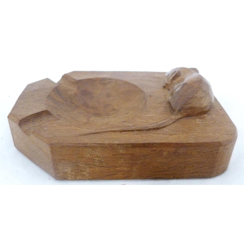 217 - Workshop of Robert 'Mouseman' Thompson of KilburnOak ashtray, bearing carved trademark mouse, 2cm x ... 