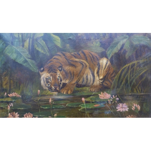 368 - John Trivett Nettleship (British, 1841 - 1902)Prowling Tiger at the Lily PadsSigned JT Nettleship, o... 