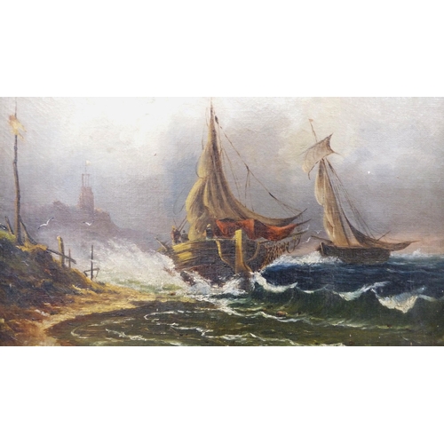 372 - 19th Century British SchoolBoats on a stormy seaMonogrammed EL to lower left, oil on canvas, 23.5cm ... 