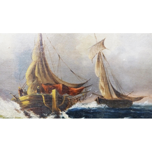 372 - 19th Century British SchoolBoats on a stormy seaMonogrammed EL to lower left, oil on canvas, 23.5cm ... 