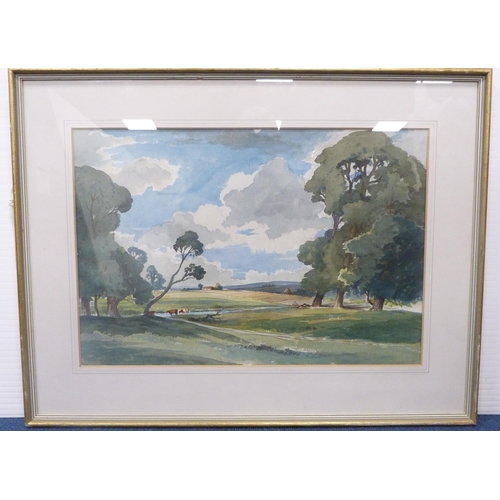 374 - Edwin Harris BWS (British, 1891 - 1968)Landscape scene, Chanctonbury Signed, watercolour, 38cm x 55.... 