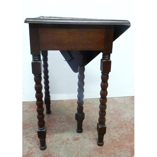 434 - Late 19th century Scottish oak handkerchief corner table, with carved mythical creatures to the top ... 