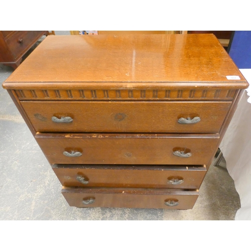 504 - Vintage oak chest of drawers and two vintage suitcases.